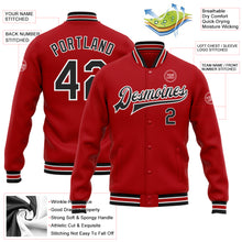Load image into Gallery viewer, Custom Red Black-White Bomber Full-Snap Varsity Letterman Jacket
