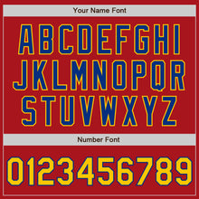 Load image into Gallery viewer, Custom Red Yellow-Royal Bomber Full-Snap Varsity Letterman Jacket
