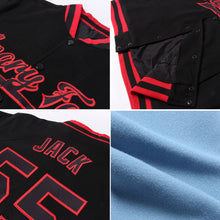 Load image into Gallery viewer, Custom Light Blue White-Red Bomber Full-Snap Varsity Letterman Jacket
