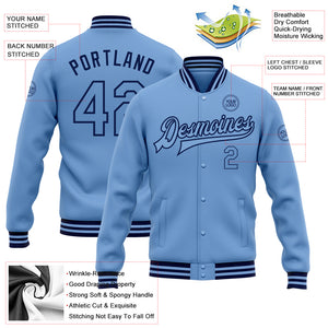 Custom Light Blue Navy Bomber Full-Snap Varsity Letterman Jacket