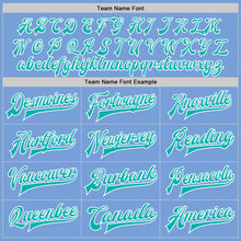 Load image into Gallery viewer, Custom Light Blue Aqua-White Bomber Full-Snap Varsity Letterman Jacket
