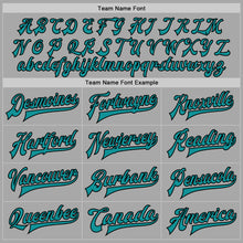 Load image into Gallery viewer, Custom Gray Teal-Black Bomber Full-Snap Varsity Letterman Jacket
