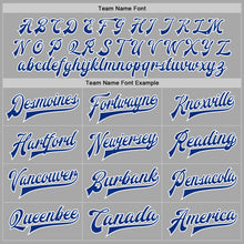 Load image into Gallery viewer, Custom Gray Royal-White Bomber Full-Snap Varsity Letterman Jacket
