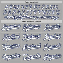 Load image into Gallery viewer, Custom Gray White-Navy Bomber Full-Snap Varsity Letterman Jacket
