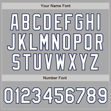 Load image into Gallery viewer, Custom Gray White-Navy Bomber Full-Snap Varsity Letterman Jacket
