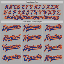 Load image into Gallery viewer, Custom Gray Royal-Orange Bomber Full-Snap Varsity Letterman Jacket
