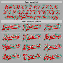 Load image into Gallery viewer, Custom Gray Kelly Green-Red Bomber Full-Snap Varsity Letterman Jacket
