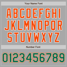 Load image into Gallery viewer, Custom Gray Kelly Green-Orange Bomber Full-Snap Varsity Letterman Jacket
