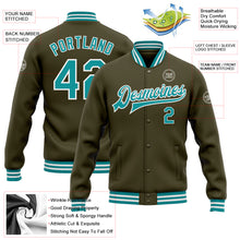 Load image into Gallery viewer, Custom Olive Teal-White Bomber Full-Snap Varsity Letterman Salute To Service Jacket
