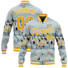 Load image into Gallery viewer, Custom Lakes Blue Gold-White Heron 3D Pattern Design Bomber Full-Snap Varsity Letterman Jacket
