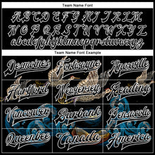 Load image into Gallery viewer, Custom Black Royal-White Heron And Wave 3D Pattern Design Bomber Full-Snap Varsity Letterman Jacket
