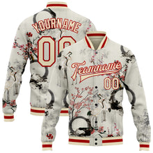 Load image into Gallery viewer, Custom Cream Red Heron And Flower 3D Pattern Design Bomber Full-Snap Varsity Letterman Jacket
