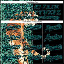 Load image into Gallery viewer, Custom Black Teal Tiger And Leopard Print 3D Pattern Design Bomber Full-Snap Varsity Letterman Jacket
