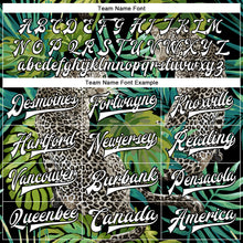Load image into Gallery viewer, Custom Black White Leopard And Tropical Palm Plants 3D Bomber Full-Snap Varsity Letterman Jacket

