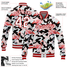 Load image into Gallery viewer, Custom Camo White-Red Flamingo 3D Pattern Design Bomber Full-Snap Varsity Letterman Salute To Service Jacket
