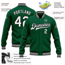 Load image into Gallery viewer, Custom Kelly Green White-Black Bomber Full-Snap Varsity Letterman Jacket
