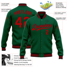 Load image into Gallery viewer, Custom Kelly Green Red-Black Bomber Full-Snap Varsity Letterman Jacket
