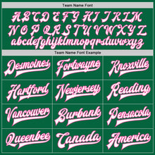 Load image into Gallery viewer, Custom Kelly Green White-Pink Bomber Full-Snap Varsity Letterman Jacket
