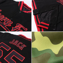 Load image into Gallery viewer, Custom Camo Red-Black Bomber Full-Snap Varsity Letterman Salute To Service Jacket
