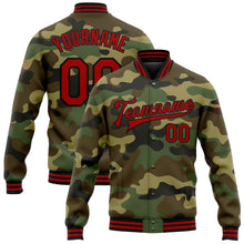 Load image into Gallery viewer, Custom Camo Red-Black Bomber Full-Snap Varsity Letterman Salute To Service Jacket
