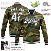 Load image into Gallery viewer, Custom Camo White Navy-Gray Bomber Full-Snap Varsity Letterman Salute To Service Jacket
