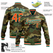 Load image into Gallery viewer, Custom Camo Orange-Kelly Green Bomber Full-Snap Varsity Letterman Salute To Service Jacket
