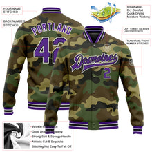 Load image into Gallery viewer, Custom Camo Purple-Black Bomber Full-Snap Varsity Letterman Salute To Service Jacket
