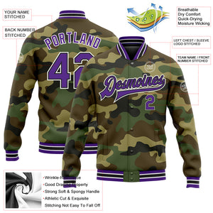 Custom Camo Purple-Black Bomber Full-Snap Varsity Letterman Salute To Service Jacket