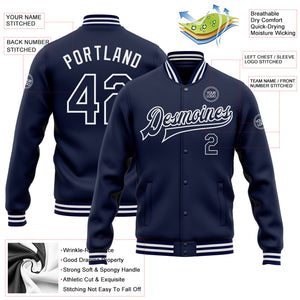 Custom Navy White Bomber Full-Snap Varsity Letterman Jacket