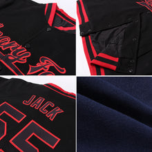 Load image into Gallery viewer, Custom Navy Crimson-Gold Bomber Full-Snap Varsity Letterman Jacket
