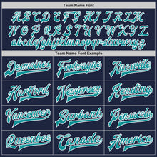 Load image into Gallery viewer, Custom Navy Teal-White Bomber Full-Snap Varsity Letterman Jacket
