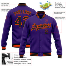 Load image into Gallery viewer, Custom Purple Black-Orange Bomber Full-Snap Varsity Letterman Jacket
