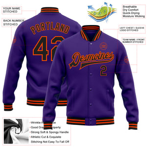 Custom Purple Black-Orange Bomber Full-Snap Varsity Letterman Jacket