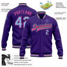 Load image into Gallery viewer, Custom Purple Light Blue Black-Pink Bomber Full-Snap Varsity Letterman Jacket
