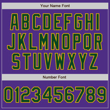 Load image into Gallery viewer, Custom Purple Green-Gold Bomber Full-Snap Varsity Letterman Jacket
