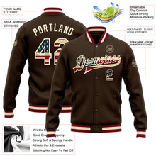 Load image into Gallery viewer, Custom Brown Vintage USA Flag Cream-Maroon Bomber Full-Snap Varsity Letterman Jacket
