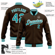 Load image into Gallery viewer, Custom Brown Teal-White Bomber Full-Snap Varsity Letterman Jacket
