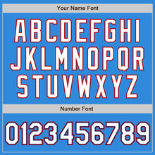 Load image into Gallery viewer, Custom Powder Blue White Royal-Red Bomber Full-Snap Varsity Letterman Jacket
