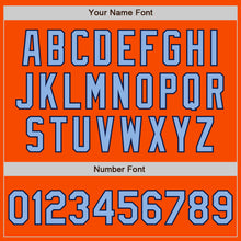 Load image into Gallery viewer, Custom Orange Light Blue-Navy Bomber Full-Snap Varsity Letterman Jacket
