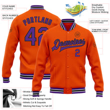 Load image into Gallery viewer, Custom Orange Purple-Black Bomber Full-Snap Varsity Letterman Jacket
