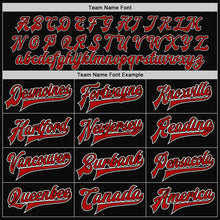 Load image into Gallery viewer, Custom Black Red Pinstripe Red-White Bomber Full-Snap Varsity Letterman Jacket
