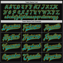 Load image into Gallery viewer, Custom Black Yellow Pinstripe Teal Bomber Full-Snap Varsity Letterman Jacket
