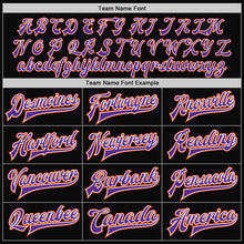 Load image into Gallery viewer, Custom Black Orange Pinstripe Purple-White Bomber Full-Snap Varsity Letterman Jacket
