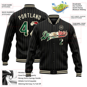 Custom Black Cream Pinstripe Vintage Mexican Flag Bomber Full-Snap Varsity Letterman Jacket