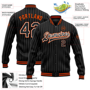 Custom Black White Pinstripe Orange Bomber Full-Snap Varsity Letterman Jacket