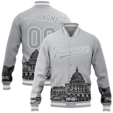 Load image into Gallery viewer, Custom Gray White-Black United States Capitol 3D Pattern Design Bomber Full-Snap Varsity Letterman Jacket
