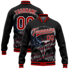 Load image into Gallery viewer, Custom Black Red-White Eagle With American Flag 3D Pattern Design Bomber Full-Snap Varsity Letterman Jacket
