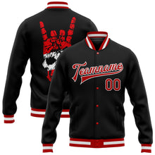 Load image into Gallery viewer, Custom Black Red-White Skull Fashion 3D Bomber Full-Snap Varsity Letterman Jacket
