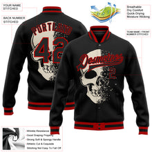 Load image into Gallery viewer, Custom Black Red Skull Fashion 3D Bomber Full-Snap Varsity Letterman Jacket
