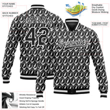 Load image into Gallery viewer, Custom Black White Lightning Skull Fashion 3D Bomber Full-Snap Varsity Letterman Jacket
